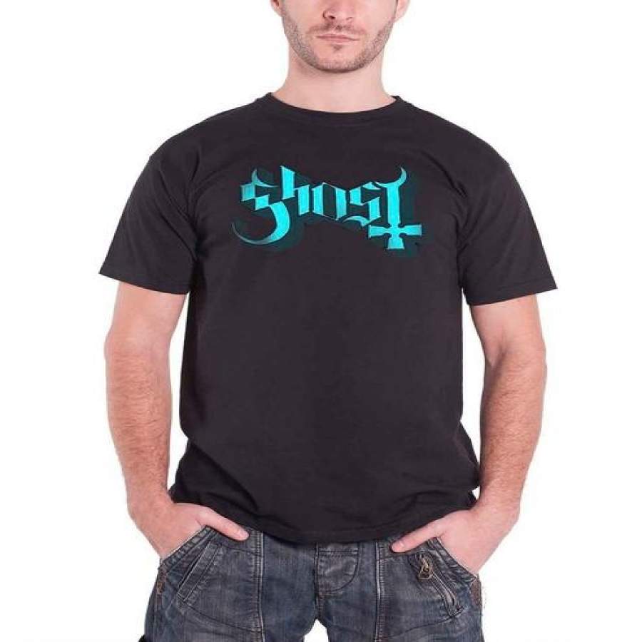 Ghost Blue Keyline Logo Mens Black T Shirt