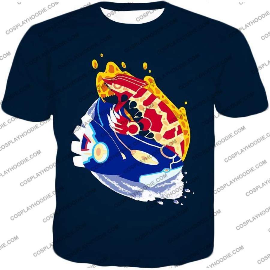 Pokemon Powerful Legendary Pokemons Groudon and Kyogre Cool Black T-Shirt PKM081