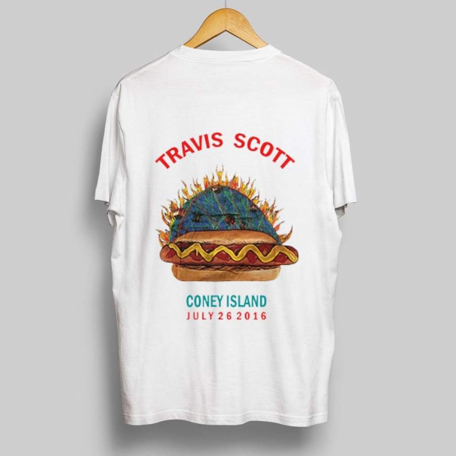 Fashion New New Travis Scott Coney Island Bk New York Tour Merch Gildan T-Shirt White Reprin