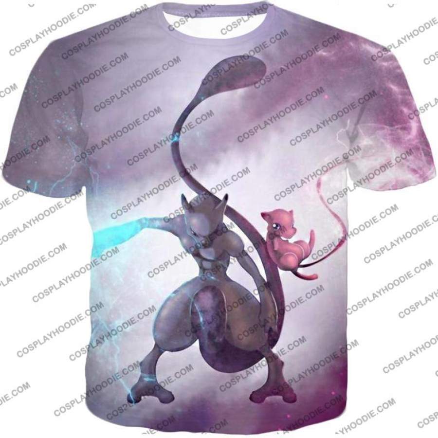 Pokemon Legendary Psychic Pokemons Mew x Mewto Cool White T-Shirt PKM096