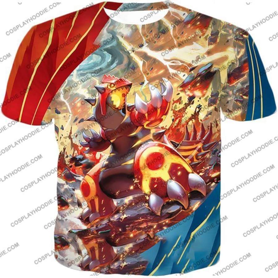 Pokemon Awesome Pokemon Legendary Red Blazing Groudon Action T-Shirt PKM097