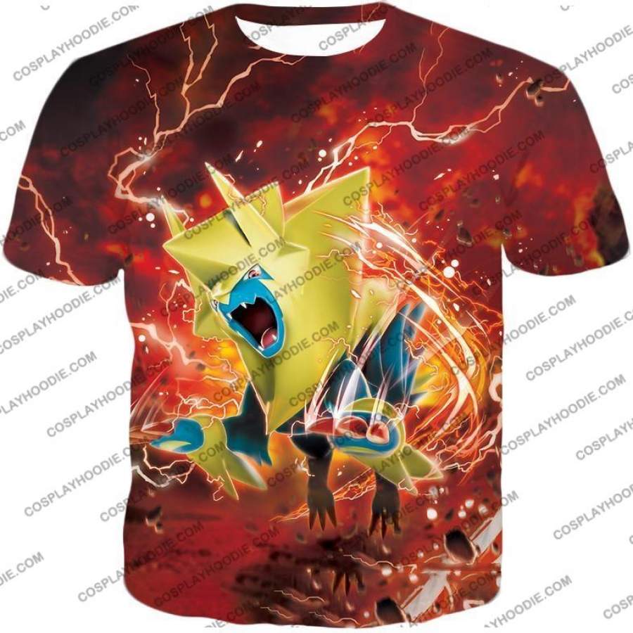 Pokemon Amazing Electric Type Pokemon Mega Manectric HD Action Red T-Shirt PKM051