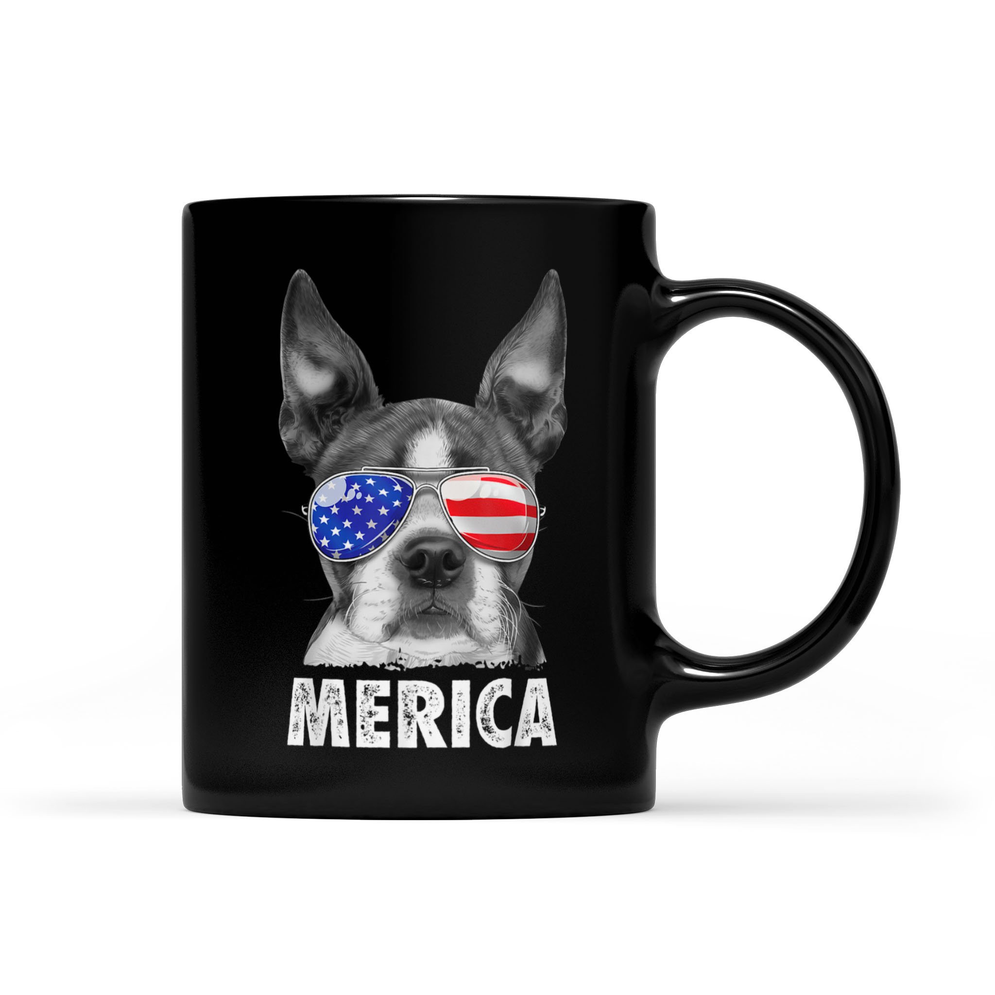 Boston Dog Terrier 4th of July Merica USA Flag – Black Mug