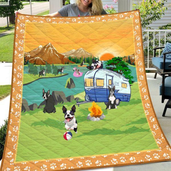 Boston Terrier Go Camping Quilt