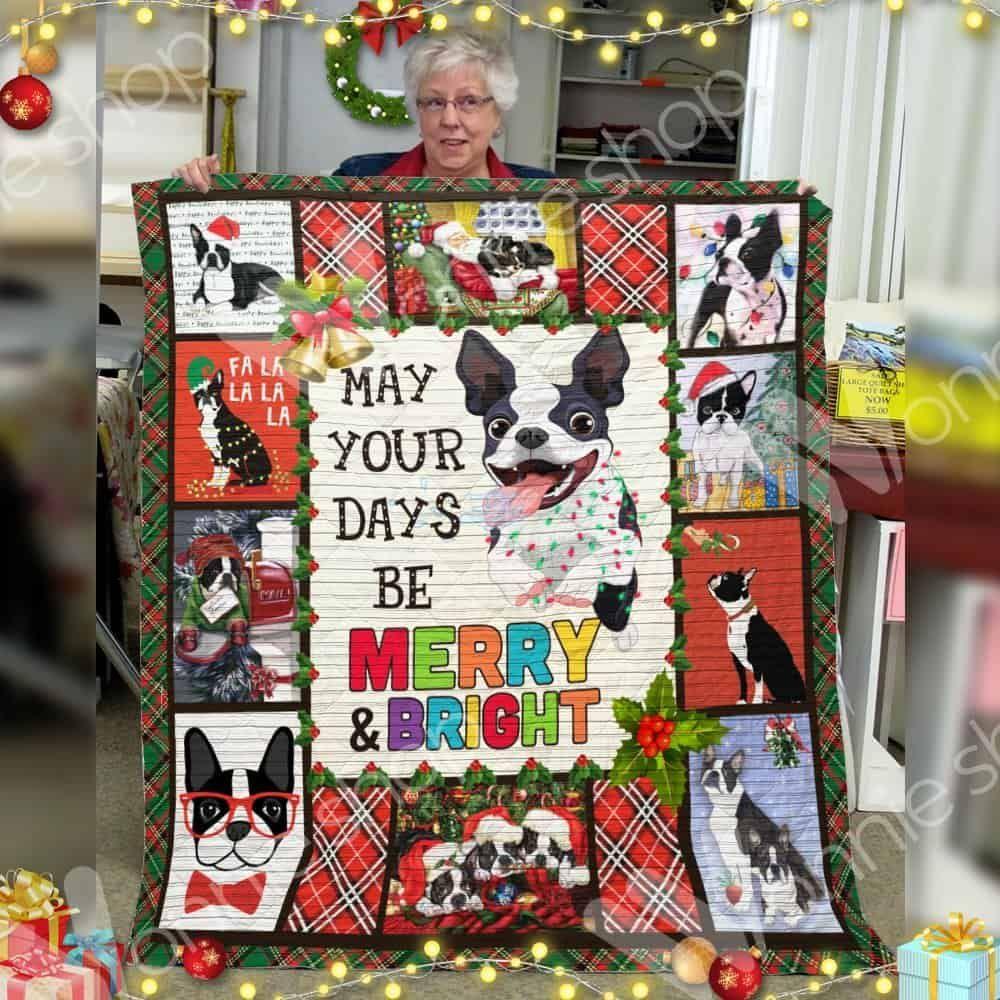 Boston Terrier Merry And Bright Quilt Irb