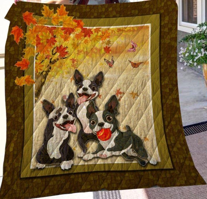 Autumn Boston Terrier Quilt Tucne