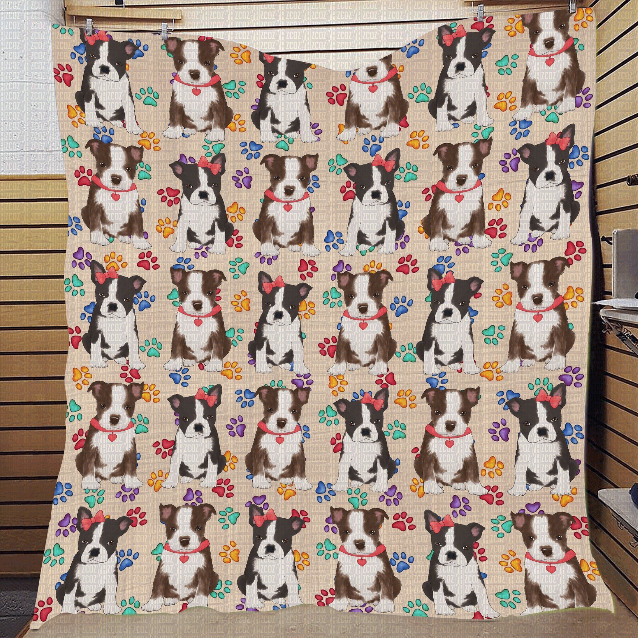 Boston Terrier Dogs Red Quilt Ciqtf