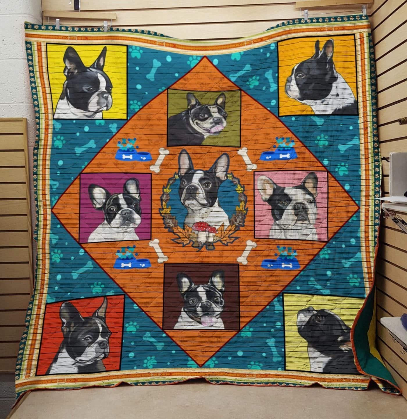 Boston Terrier Quilt Cueqi