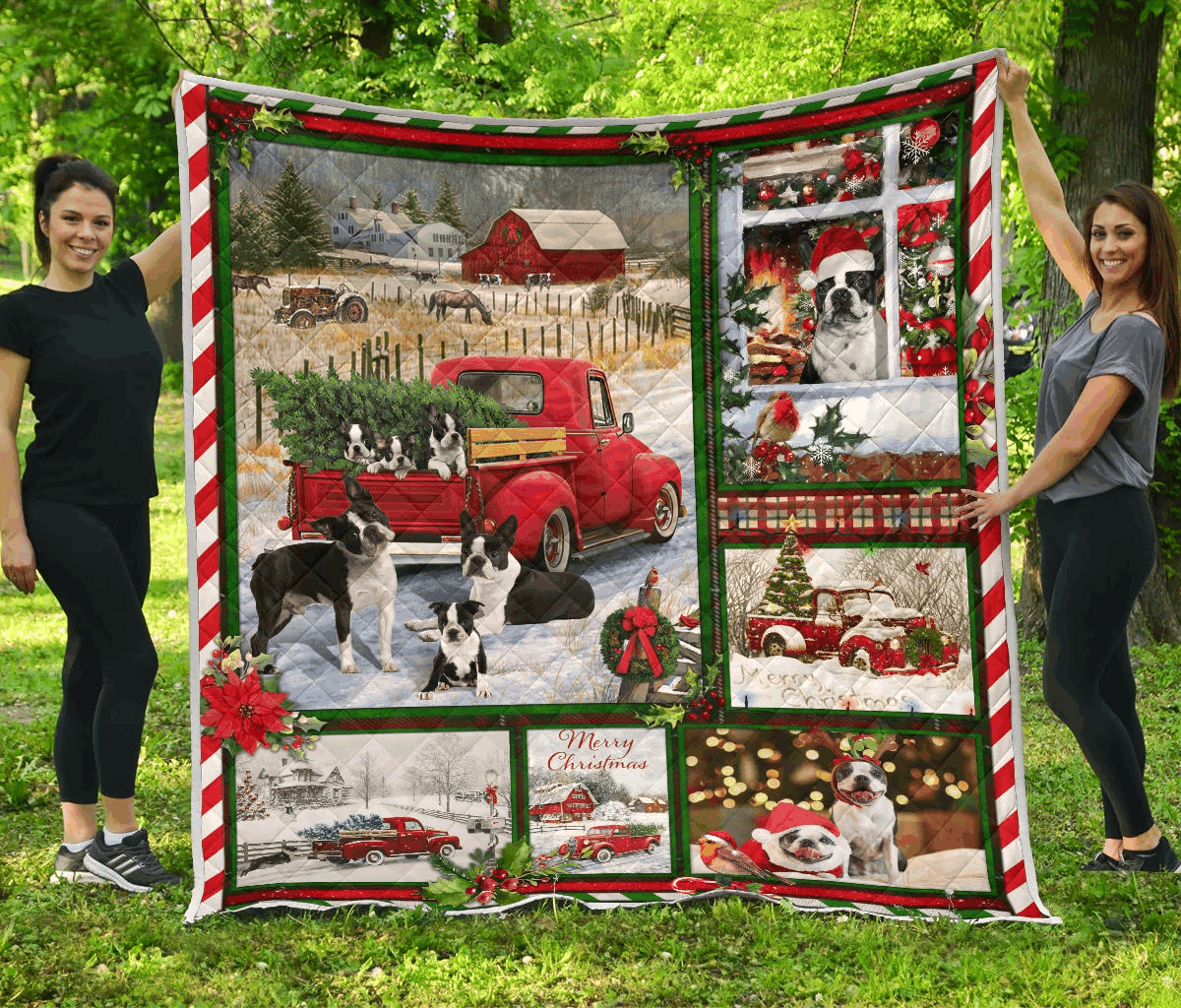 Boston Terrier Red Truck Christmas Quilt Cicoa