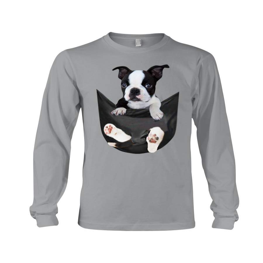 Boston Terrier In Middle Pocket 2020 Trending For Dog Lovers Unisex Long Sleeve