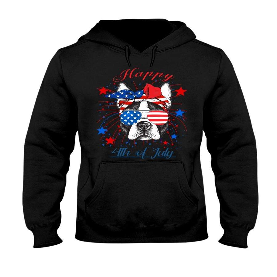 Boston Terrier Happy 4th Of July Independence Day Hoodie Firework American Flag Dog Lover