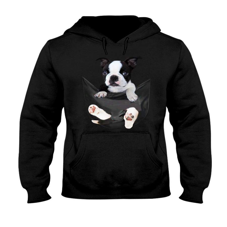 Boston Terrier In Middle Pocket 2020 Trending For Dog Lovers Hoodie