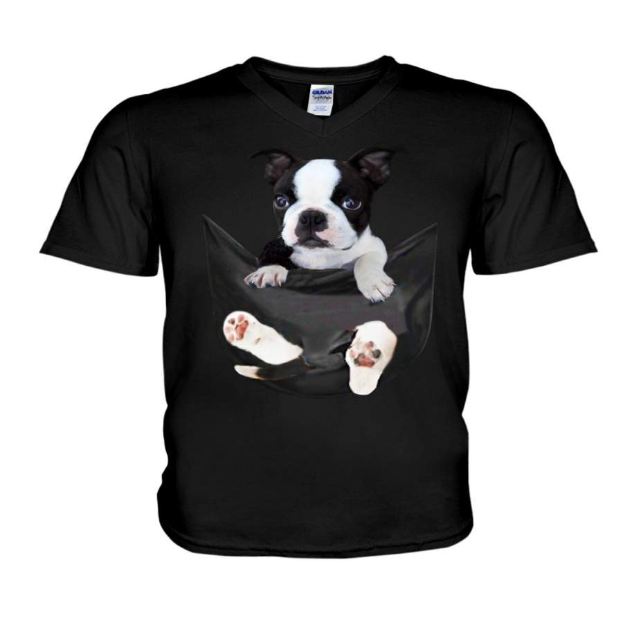 Boston Terrier In Middle Pocket 2020 Trending For Dog Lovers Guys V-Neck