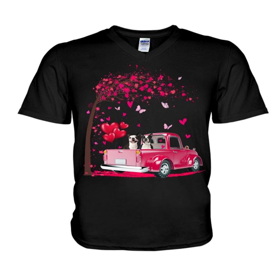 Boston Terrier Truck Valentine’s Day Guys V-Neck