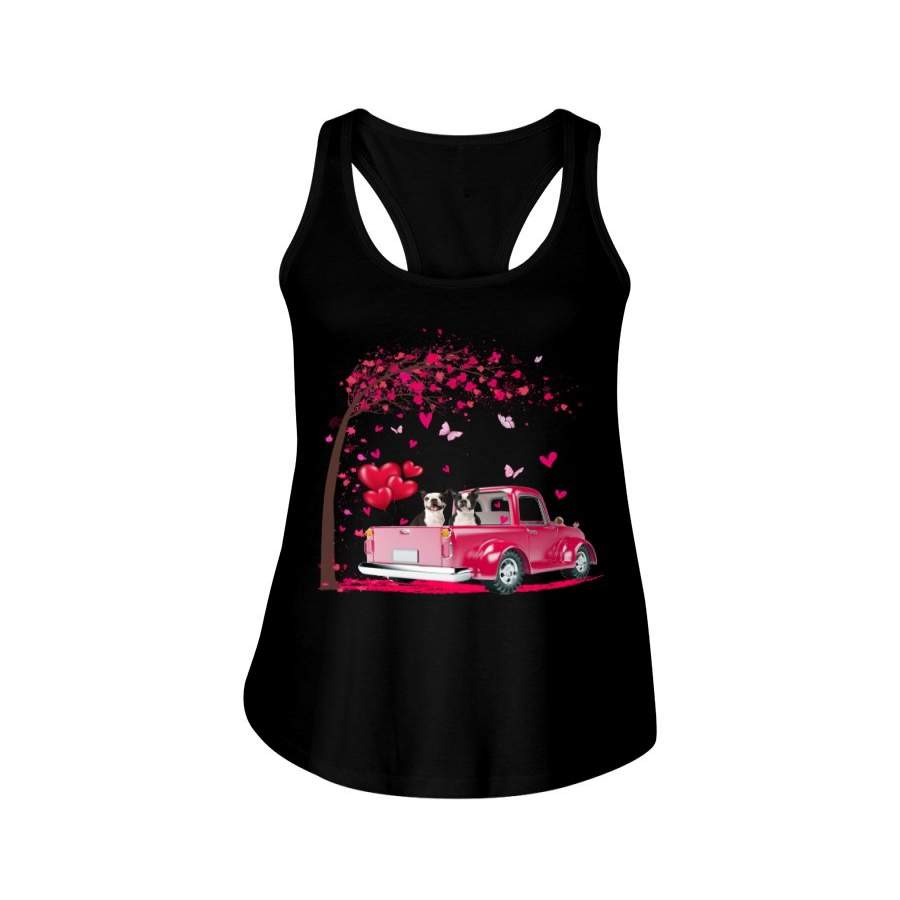 Boston Terrier Truck Valentine’s Day Ladies Flowy Tank