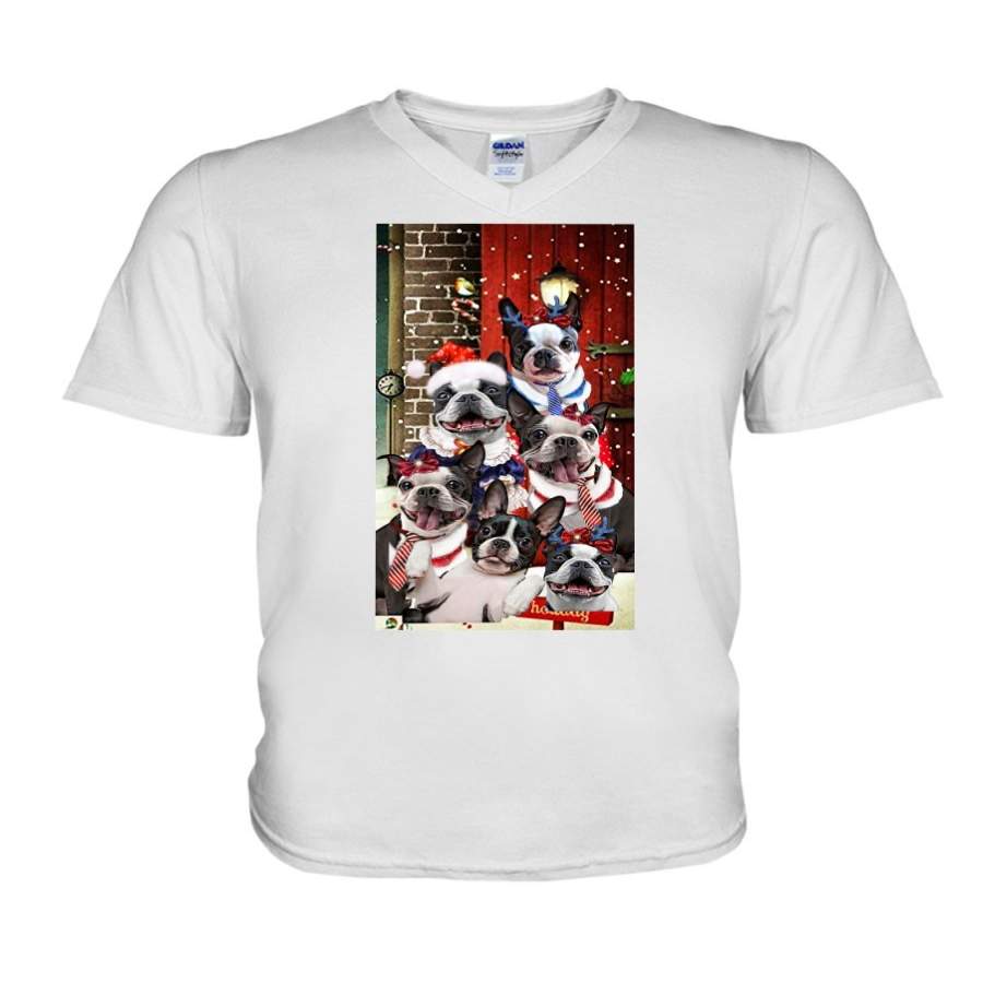 Funny Boston Terrier Hello Christmas Gift For Dog Lovers Guys V-Neck