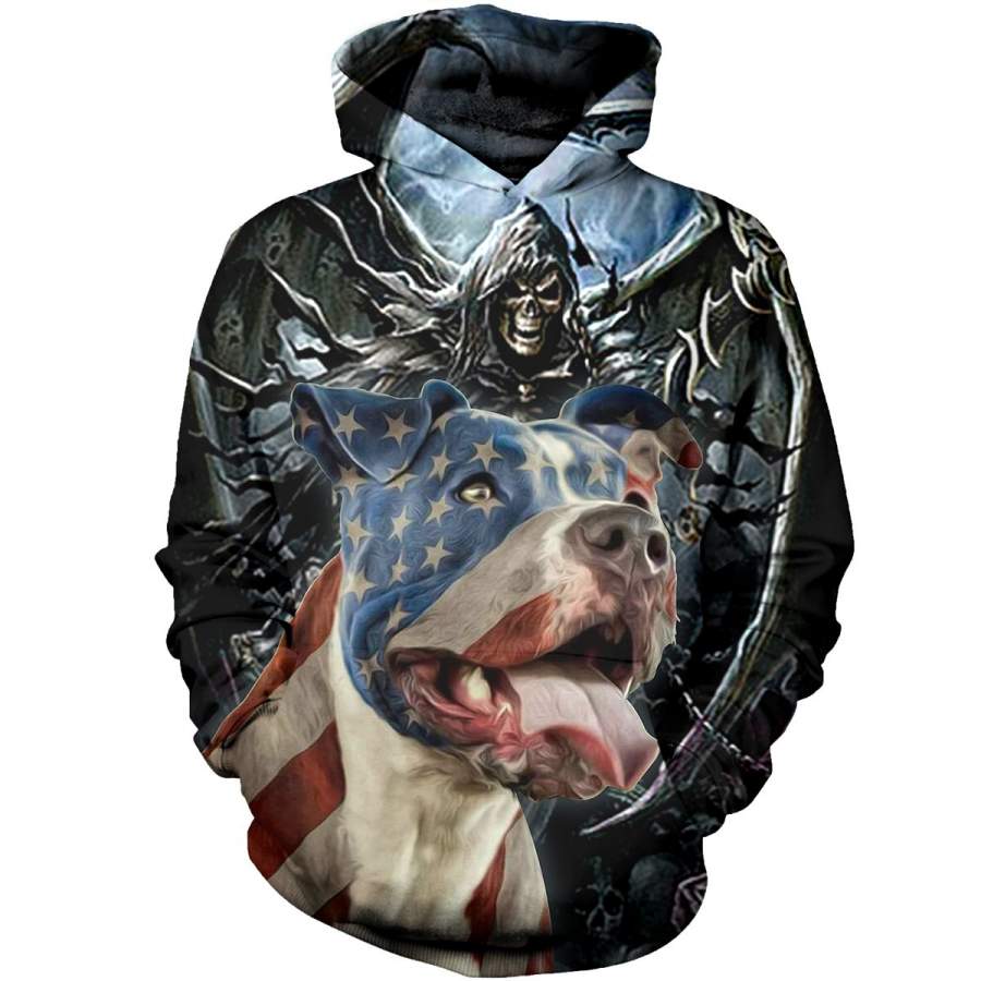 Ghost Pitbull USA Flag 3D Hoodies