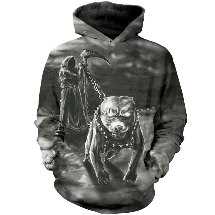 Black Pitbull And Ghost In Night 3D Hoodies