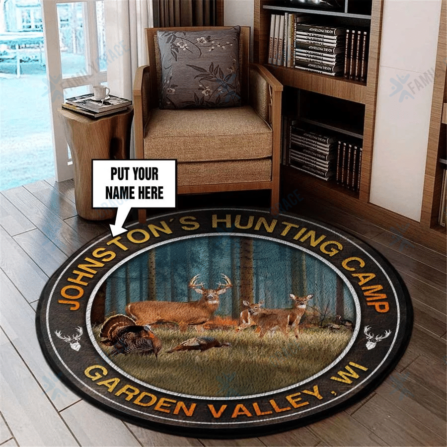 Personalized Deer With Turkey Hunting Round Rug TV1402