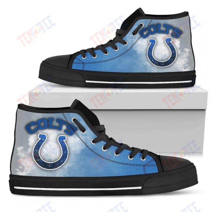 Mens Womens Indianapolis Colts High Top Shoes White Smoke Vintageshoes TMT229