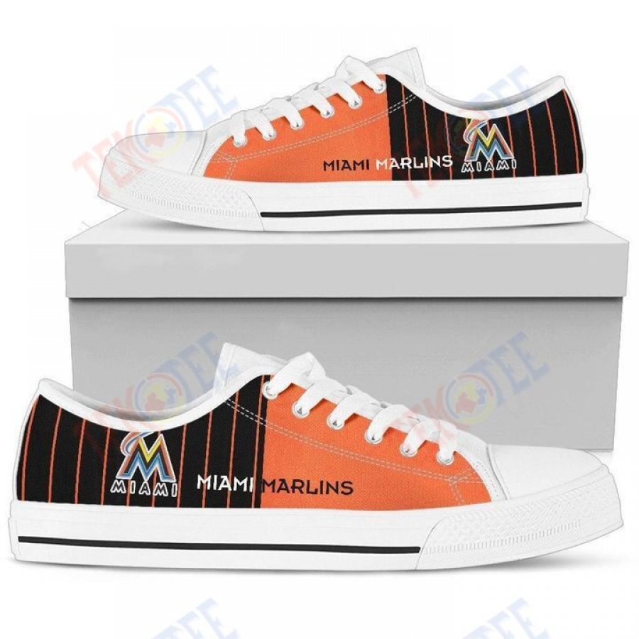 Mens Womens Simple Design Vertical Stripes Miami Marlins Low Top Shoes Custom Print Footwear Converse Sneakers TMT345