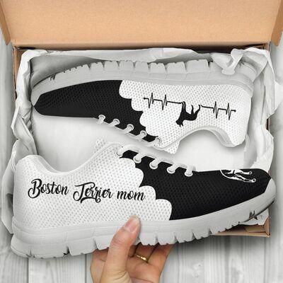 Boston Terrier Mom Black White Sneakers Shoes