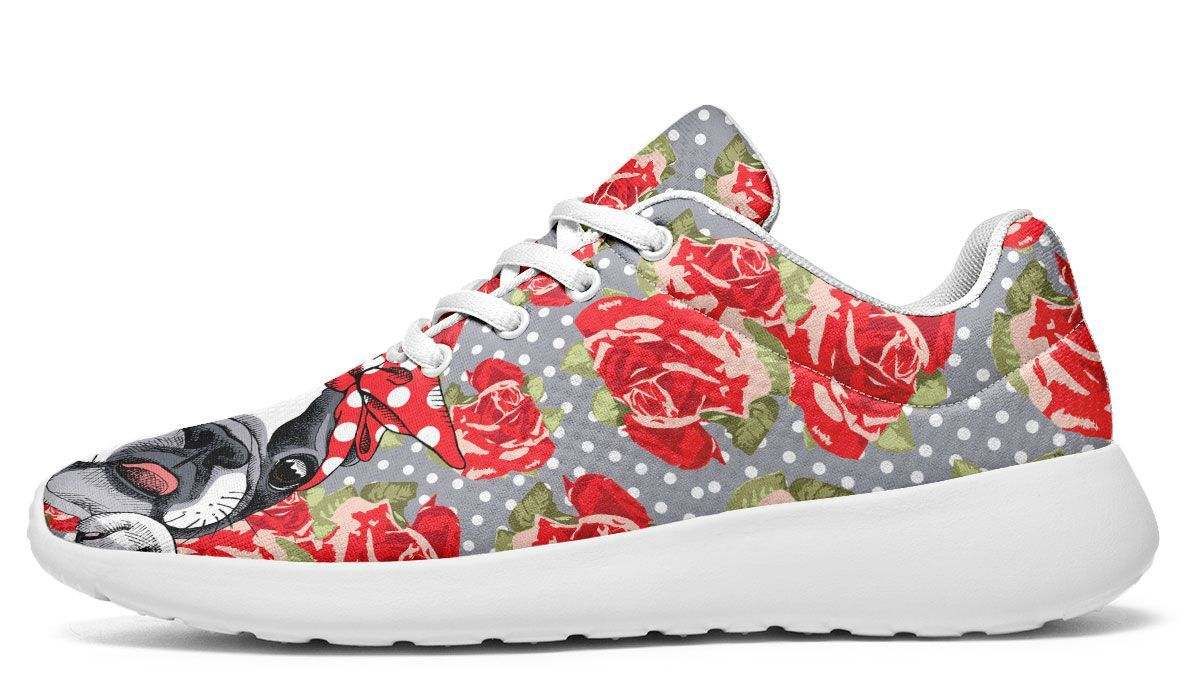 Floral Boston Terrier Sneakers Shoes