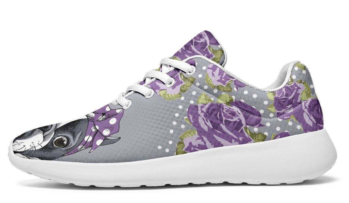 Floral Boston Terrier Purple Athlete Sneakers Shoes