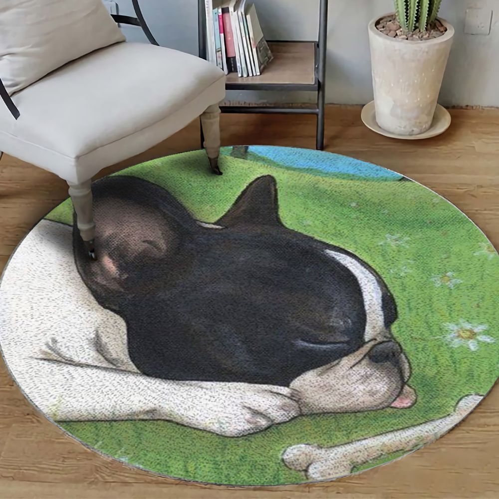 Boston Terrier Sleepy Round Rug BEVR3107