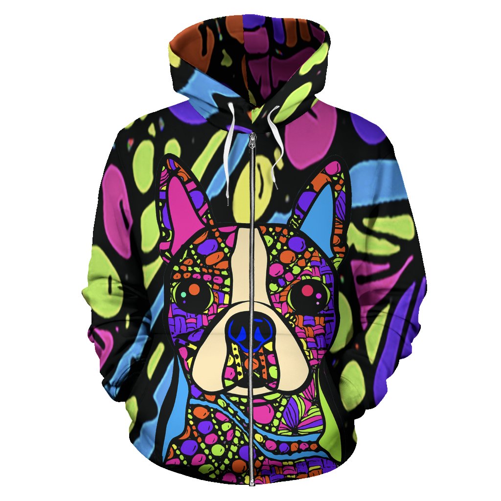 Boston Terrier Design All Over Print Zip-Up Hoodies – Art By Cindy Sang – Jillnjacks Exclusive