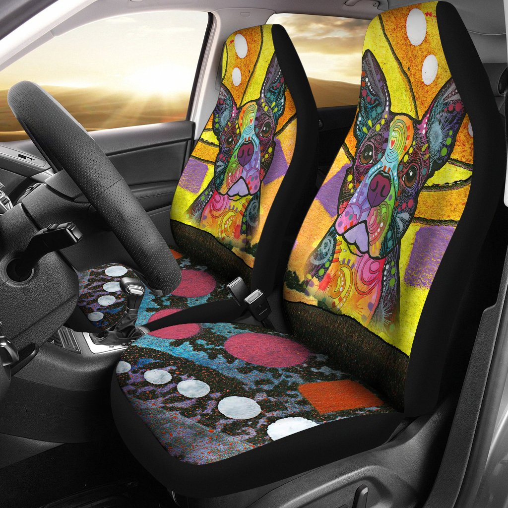 Boston Terrier Design Car Seat Covers Colorful Back- Dean Russo Art