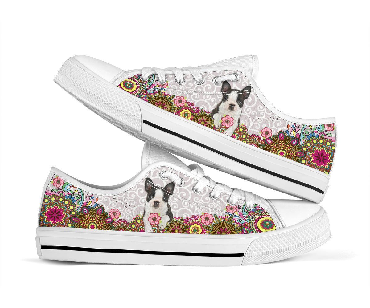 Boston Terrier Flower Floral Dog Lover Women Sneaker Low Top Shoe