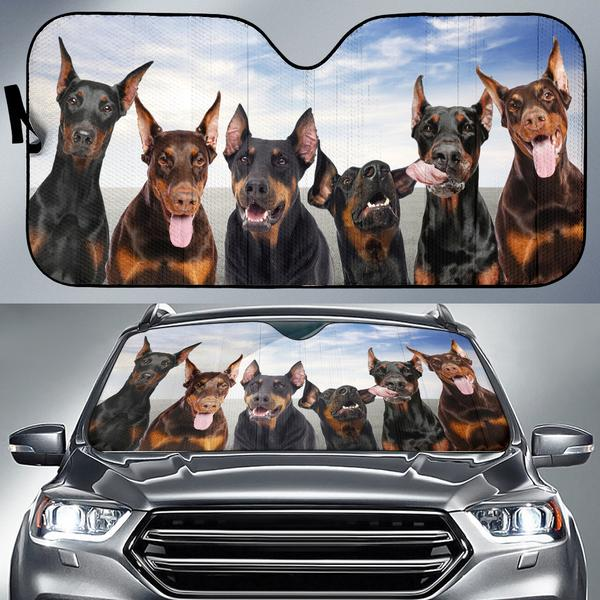 Five Dobermans Driving 3D Print Car Windshield Auto Sunshade