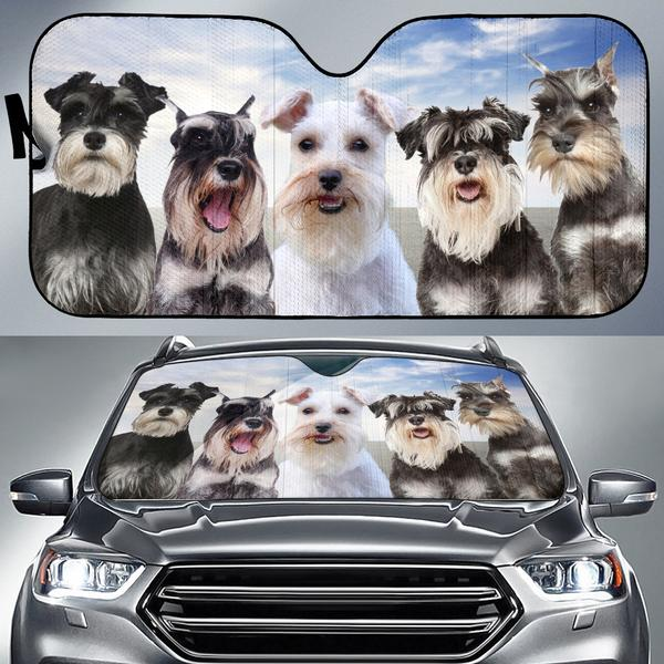 Five Miniature Schnauzers Driving 3D Print Car Windshield Auto Sunshade