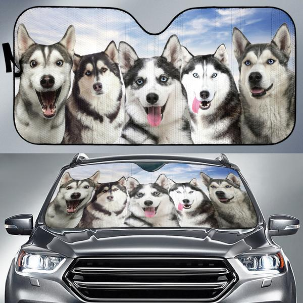 Five? Dogs Husky Driving 3D Print Windshield Car Auto Sunshade