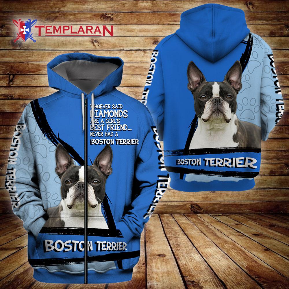 Boston Terrier Diamond 3D Zip Full Printing