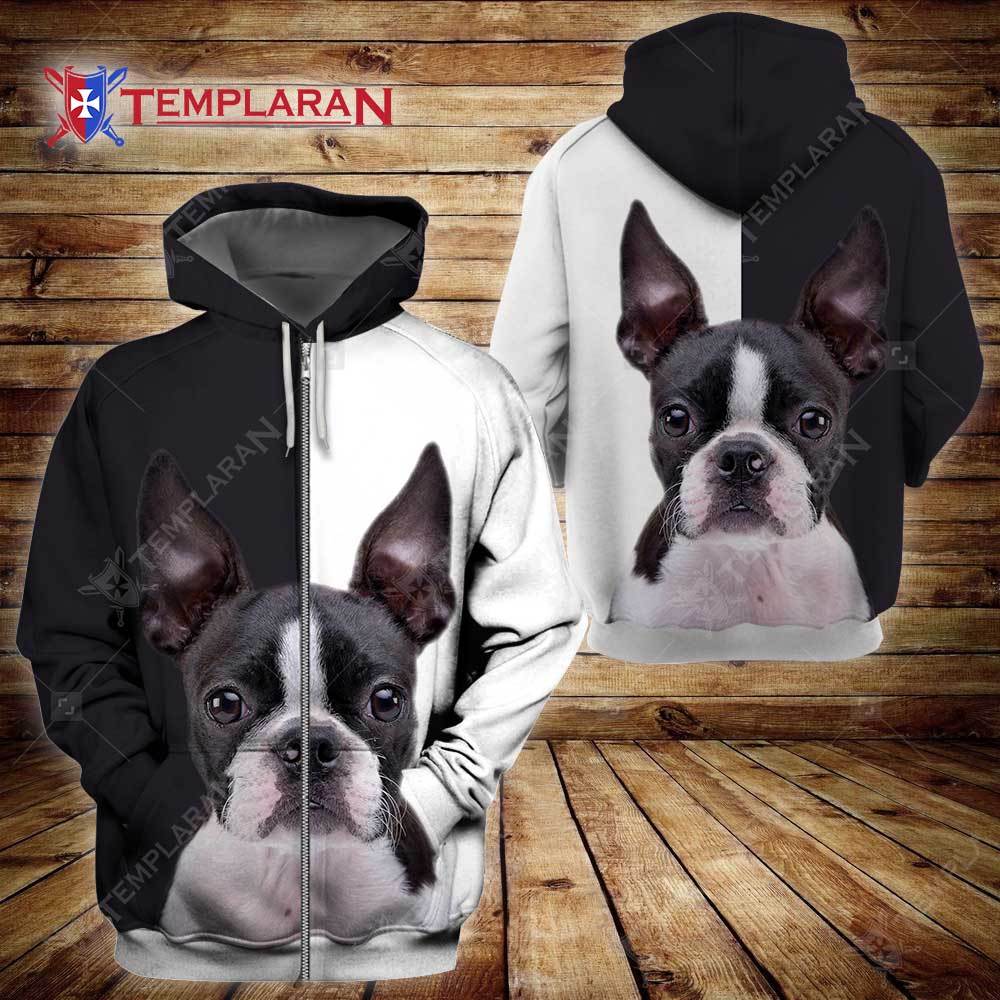 Boston Terrier 3D Full Printing Zip Hoodie