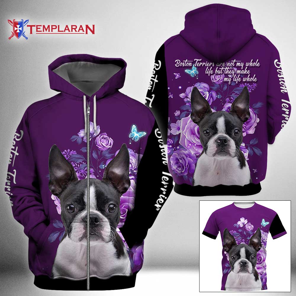 Boston Terrier Purple Dream 3D Full Printing Zip Hoodie And Unisex Tee