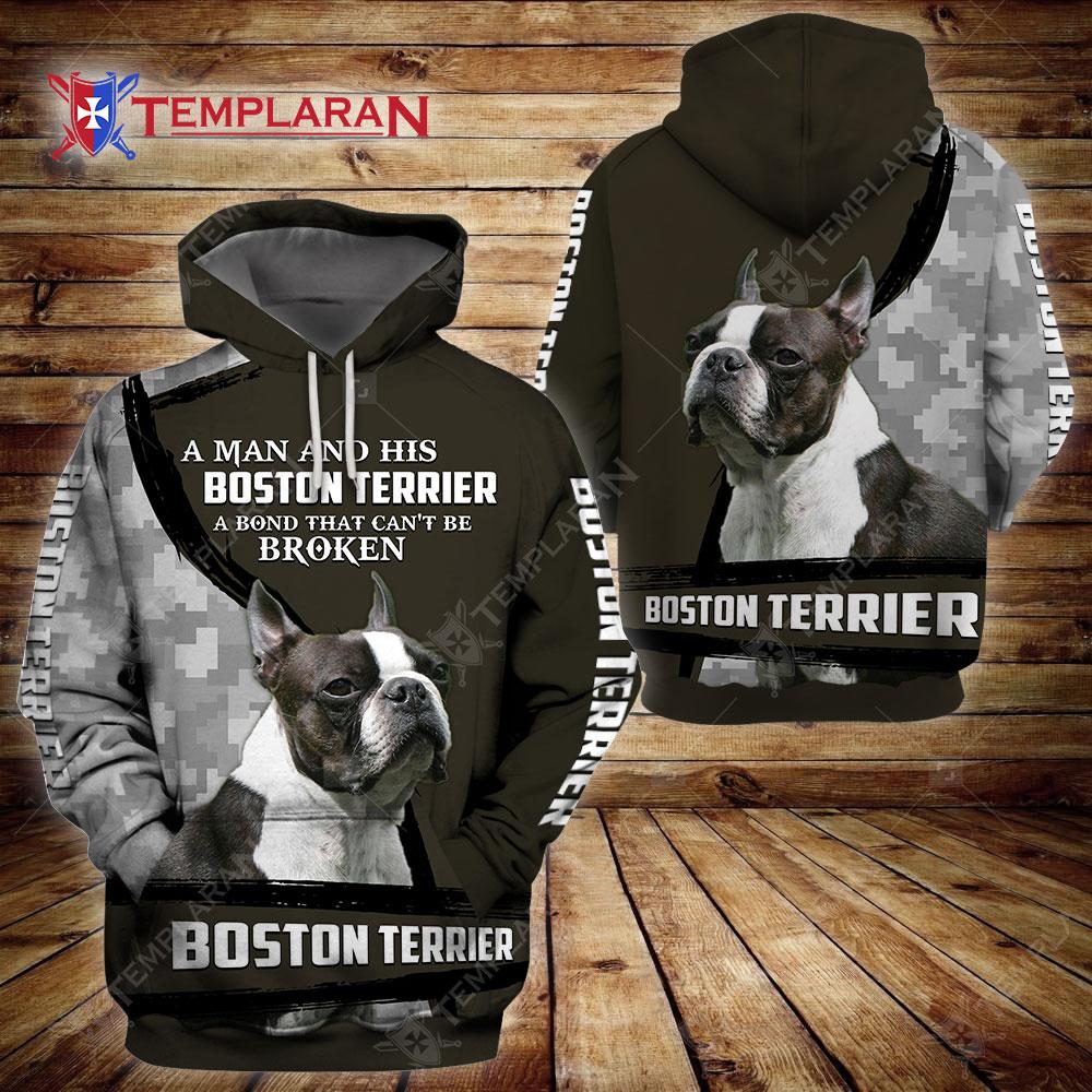 A Man And His Boston Terrier Dog 3D Full Printing