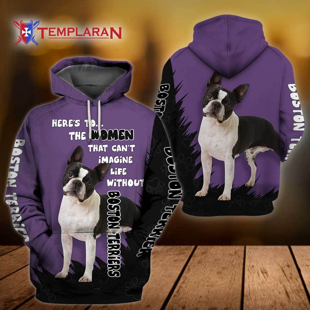 Boston Terrier Dog Women 3D Hoodie Full Printing