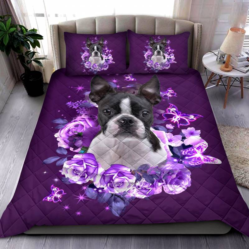 BOSTON TERRIER Dream Purple Quiltset 3D Full Painting