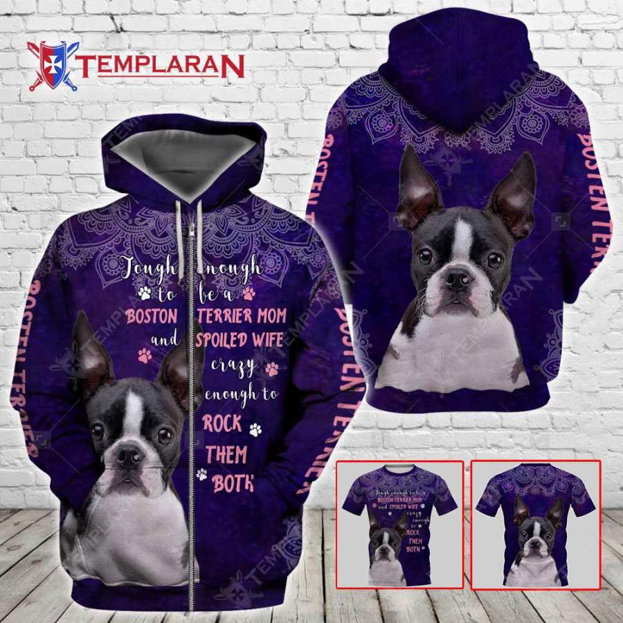 BOSTON TERRIER 3D Full Printing Zip Hoodie and Unisex Tee