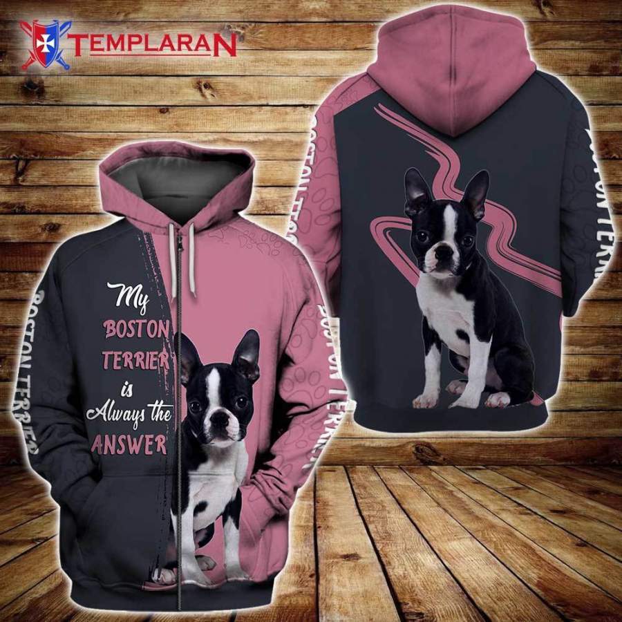 BOSTON TERRIER Answer 3D Full Printing Zip Hoodie