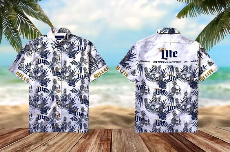 Felacia [Hawaii Shirt] Skull Miller Lite pineapple Unisex Hawaiian Aloha Shirt-ZX2516