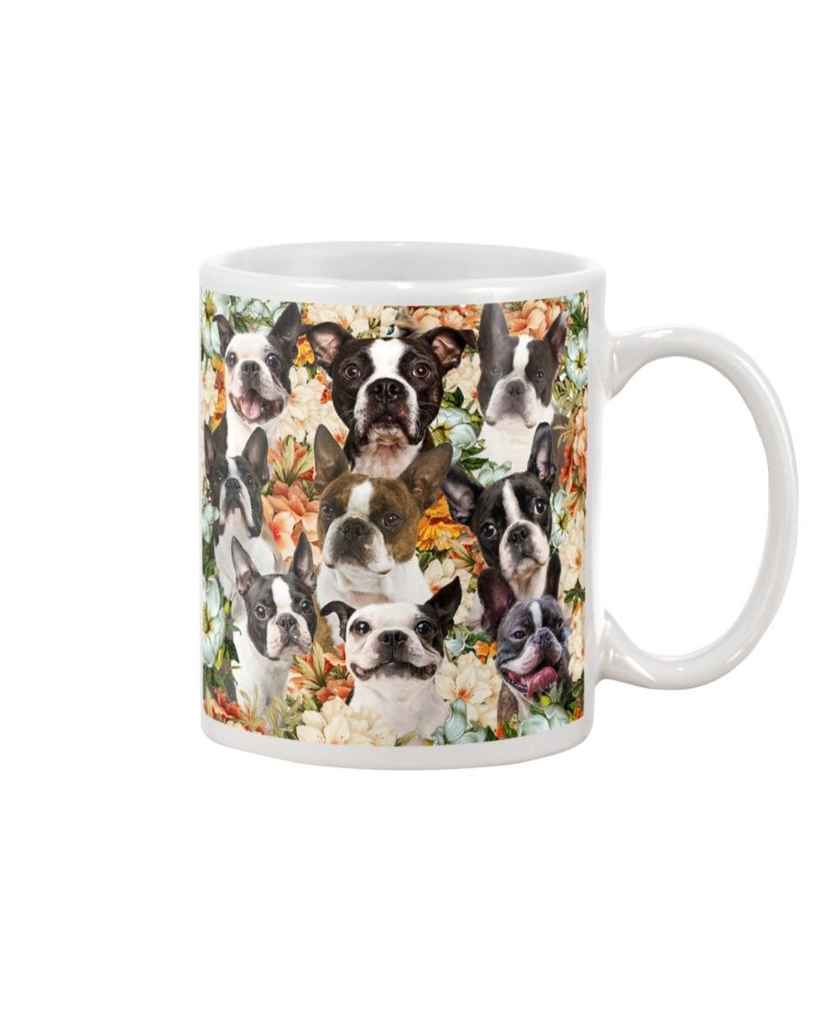 Boston terrier flowers face Mug White 11Oz