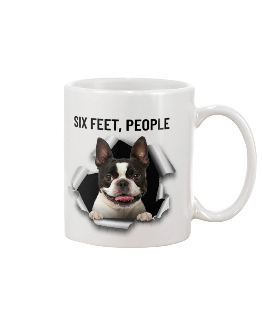 boston terrier six feet people Mug White 11Oz