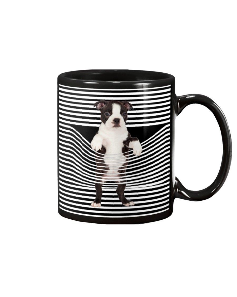 Boston Terrier Climb Curtain Mug Black 11Oz