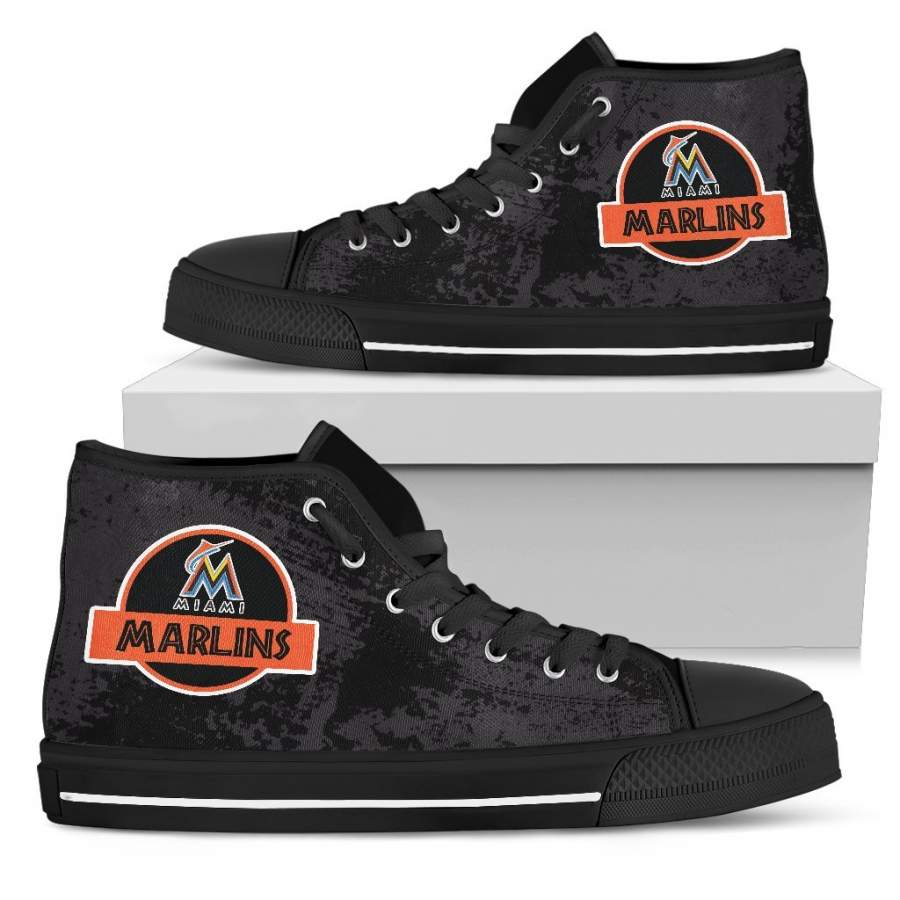 Cute Jurassic Park Miami Marlins High Top Shoes