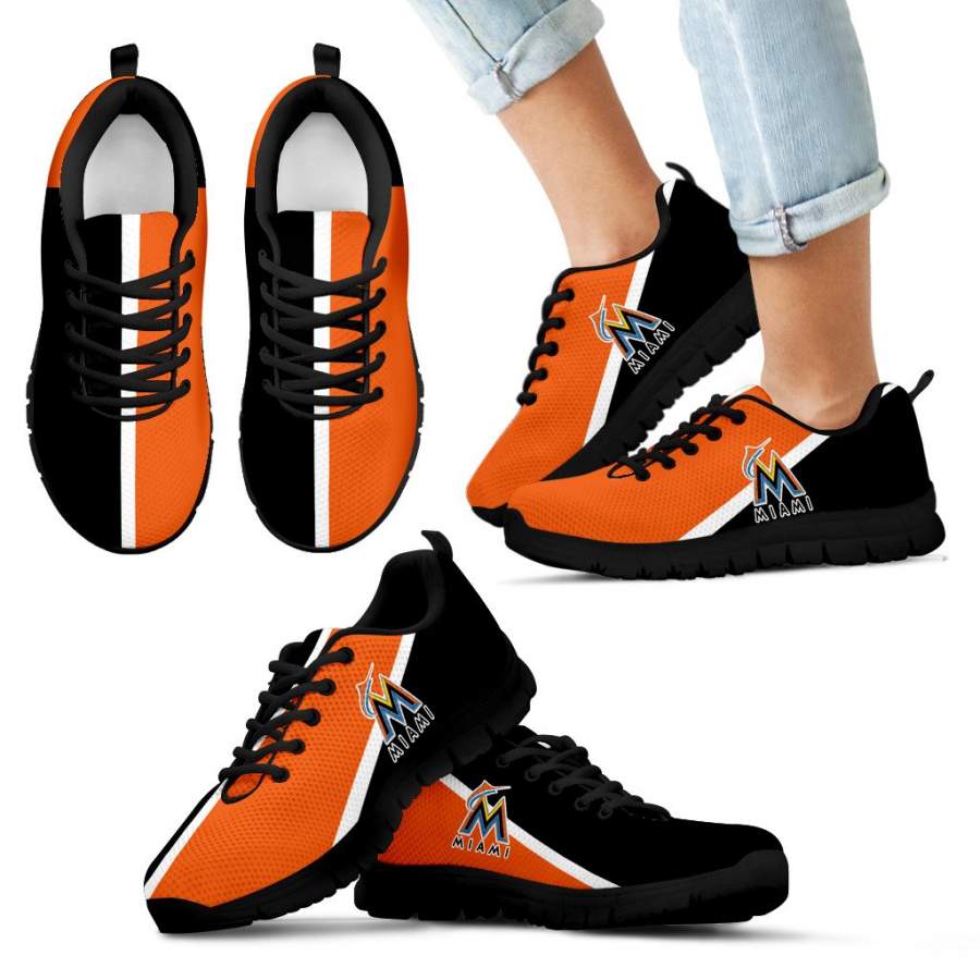 Dynamic Aparted Colours Beautiful Logo Miami Marlins Sneakers