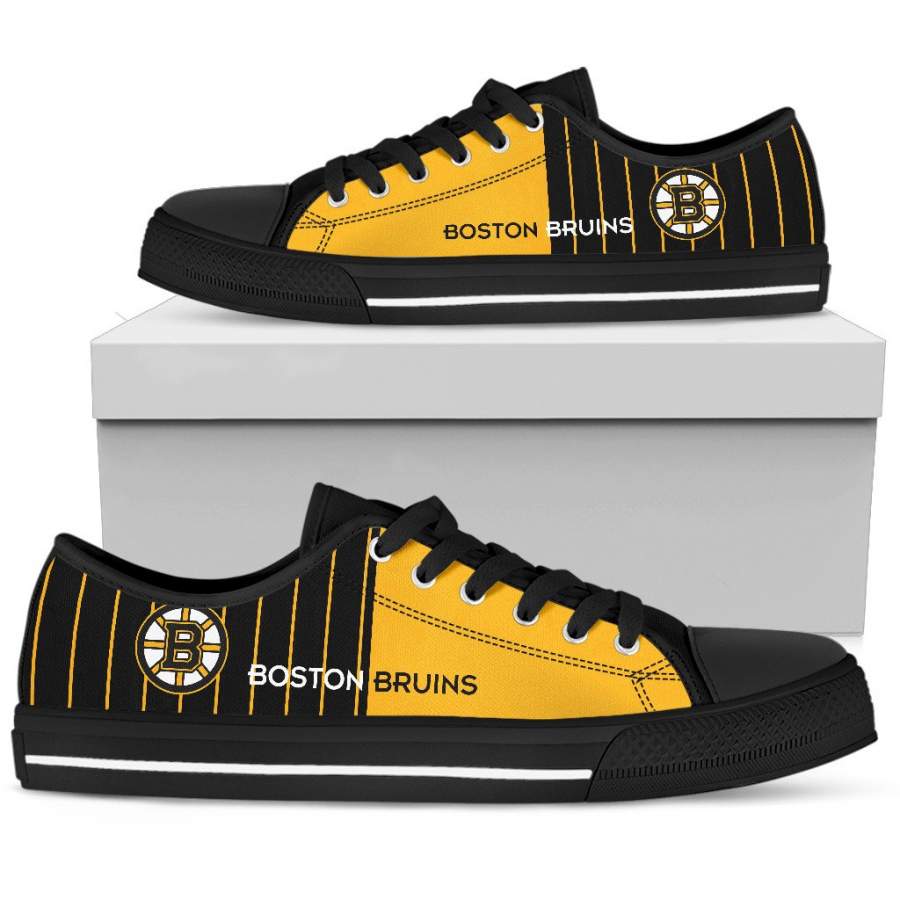 Cool Simple Design Vertical Stripes Boston Bruins Low Top Shoes